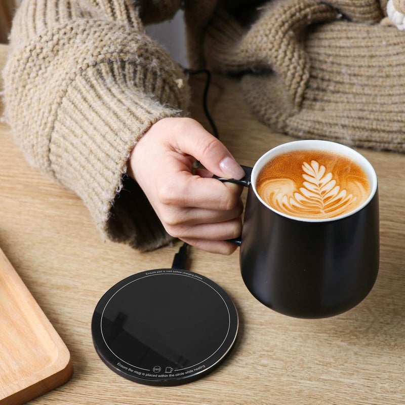 APEKX Warm Cup Coffee Mug Warmer Set - Smart Stable Constant Temperature 131°F, 15W Wireless Charging, 12.8 oz Capacity - Supports USB-C Interface, Automatic Power On/Off Function (4 H). (Black) - Image 4